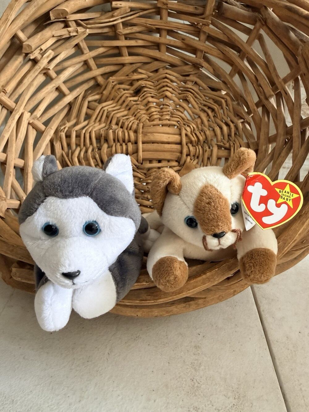 2 TY Beanie Baby Husky & Snip Dog Ultra Rare NWT Tags New